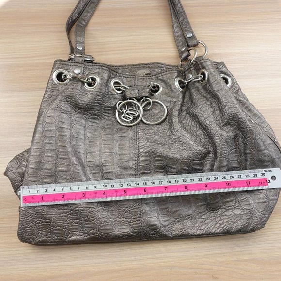 Crocodile Bag Leather Shoulder Gray Bucket Purse Embossed Studded Exotic Faux - Picture 8 of 15